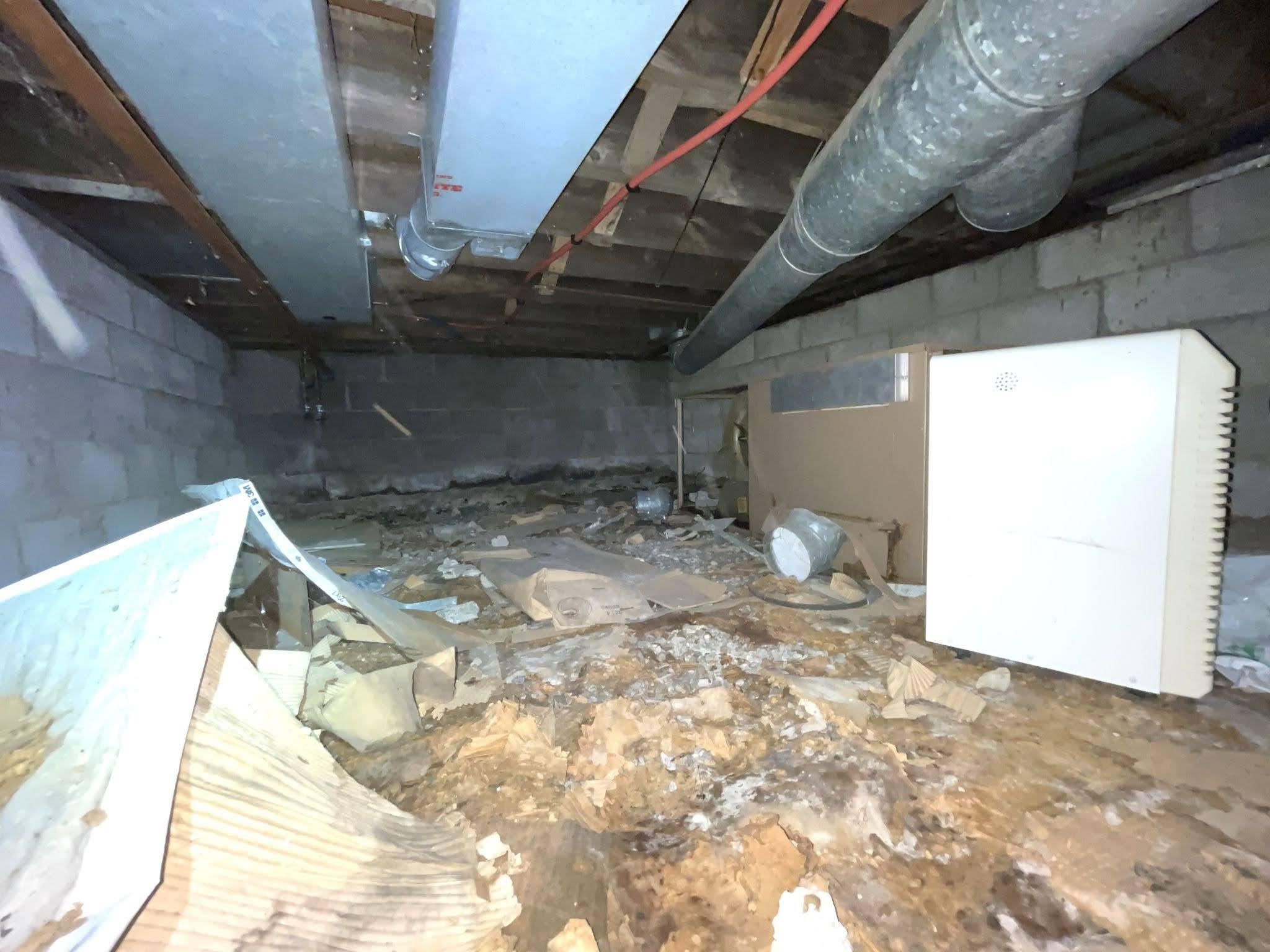 Messy crawl space BEFORE work 